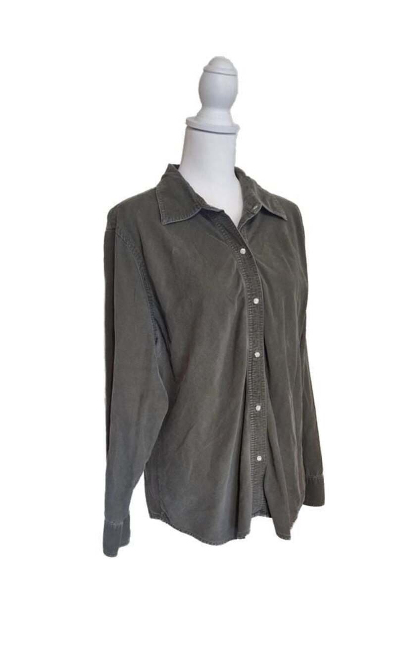 Vintage 90s‎ GAP Corduroy Pearl Snap Shirt L Olive Green Y2K Distressed Grunge